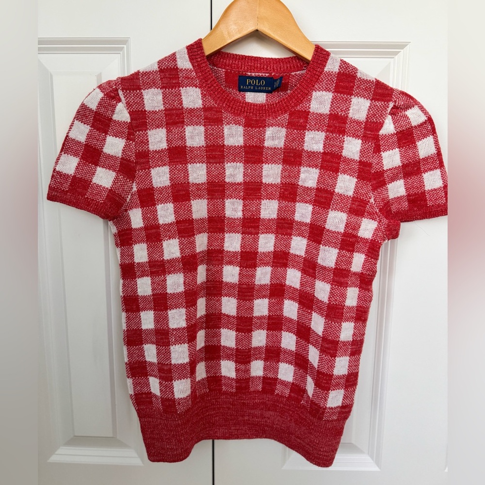 Polo by Ralph Lauren Red and White Gingham Crewneck Sweater